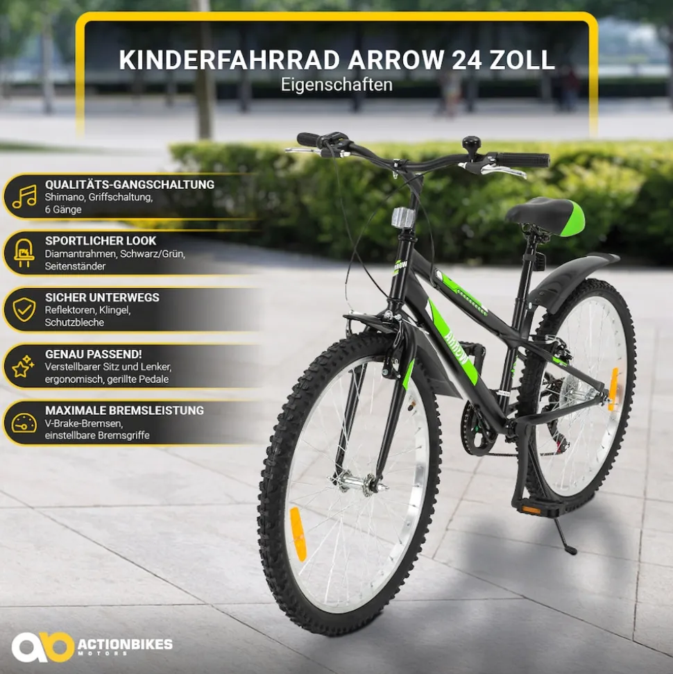Actionbikes Kinderfahrrad Arrow 24 Zoll, Gangschaltung, V-Brake-Bremsen, verstellbar, Diamantrahmen