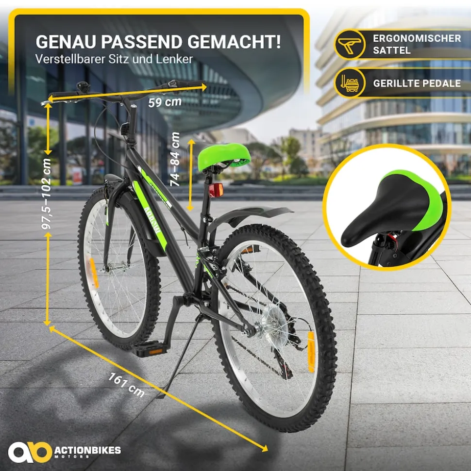 Actionbikes Kinderfahrrad Arrow 24 Zoll, Gangschaltung, V-Brake-Bremsen, verstellbar, Diamantrahmen