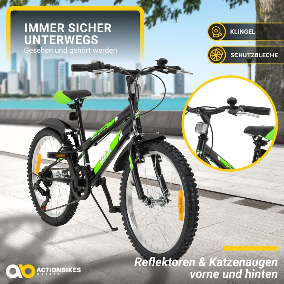 Actionbikes Kinderfahrrad Arrow 20 Zoll, Gangschaltung, V-Brake-Bremsen, verstellbar, Diamantrahmen