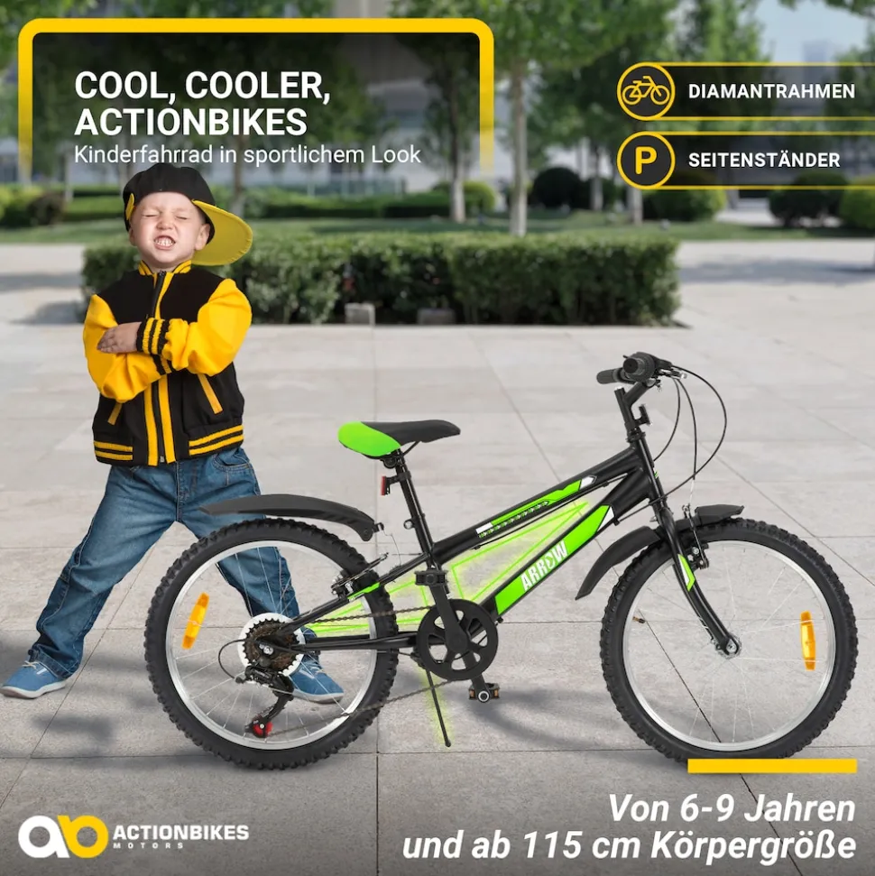 Actionbikes Kinderfahrrad Arrow 20 Zoll, Gangschaltung, V-Brake-Bremsen, verstellbar, Diamantrahmen
