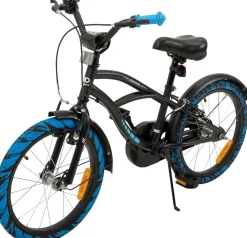 Actionbikes Kinderfahrrad Cruiser 18 Zoll, schwarz, Fahrradständer, Antirutschgriffe, Lenkerschutz (Schwarz/Blau)