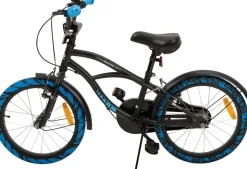 Actionbikes Kinderfahrrad Cruiser 18 Zoll, schwarz, Fahrradständer, Antirutschgriffe, Lenkerschutz (Schwarz/Blau)