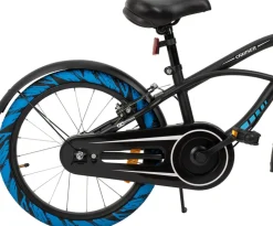 Actionbikes Kinderfahrrad Cruiser 18 Zoll, schwarz, Fahrradständer, Antirutschgriffe, Lenkerschutz (Schwarz/Blau)