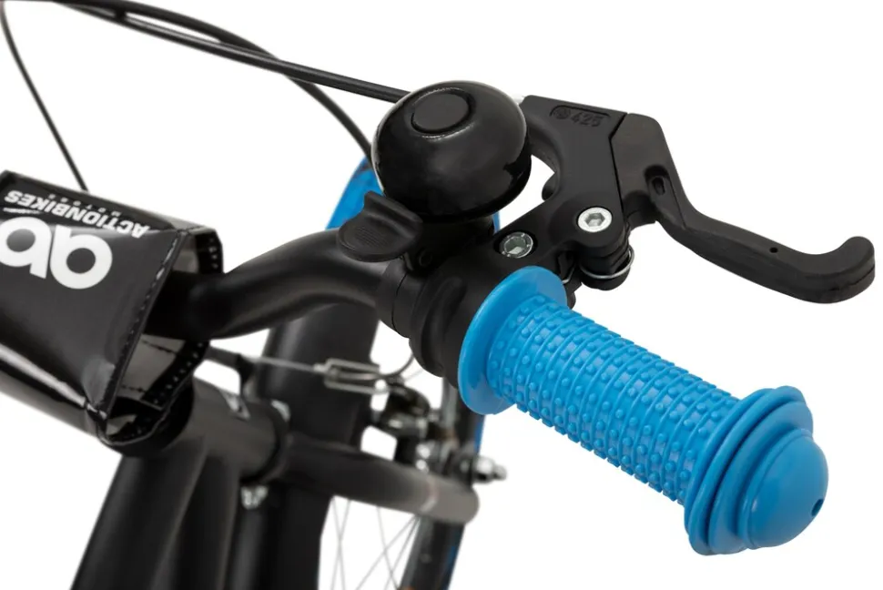 Actionbikes Kinderfahrrad Cruiser 18 Zoll, schwarz, Fahrradständer, Antirutschgriffe, Lenkerschutz (Schwarz/Blau)