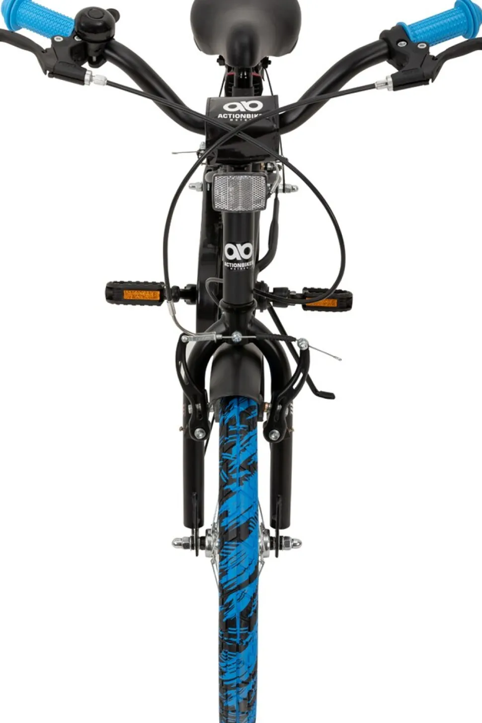Actionbikes Kinderfahrrad Cruiser 18 Zoll, schwarz, Fahrradständer, Antirutschgriffe, Lenkerschutz (Schwarz/Blau)