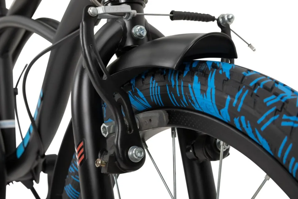Actionbikes Kinderfahrrad Cruiser 18 Zoll, schwarz, Fahrradständer, Antirutschgriffe, Lenkerschutz (Schwarz/Blau)