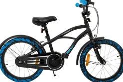 Actionbikes Kinderfahrrad Cruiser 18 Zoll, schwarz, Fahrradständer, Antirutschgriffe, Lenkerschutz (Schwarz/Blau)