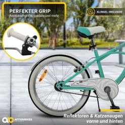 Actionbikes Kinderfahrrad Cruiser 20 Zoll, Rosa/Türkis, verstellbar, Seitenständer, V-Brake-Bremsen (Türkis)
