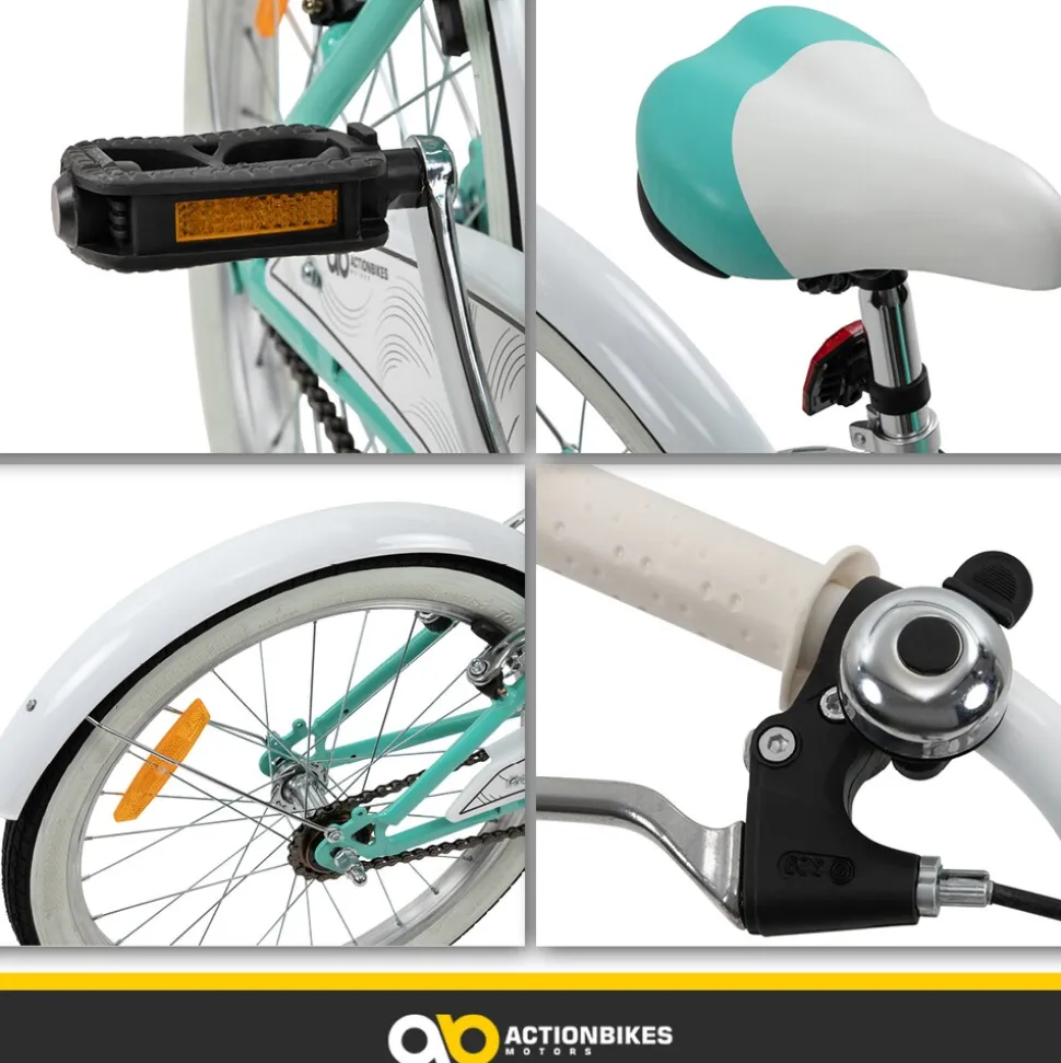 Actionbikes Kinderfahrrad Cruiser 20 Zoll, Rosa/Türkis, verstellbar, Seitenständer, V-Brake-Bremsen (Türkis)