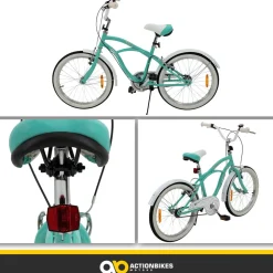 Actionbikes Kinderfahrrad Cruiser 20 Zoll, Rosa/Türkis, verstellbar, Seitenständer, V-Brake-Bremsen (Türkis)