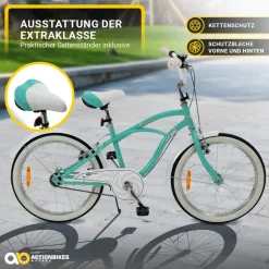 Actionbikes Kinderfahrrad Cruiser 20 Zoll, Rosa/Türkis, verstellbar, Seitenständer, V-Brake-Bremsen (Türkis)