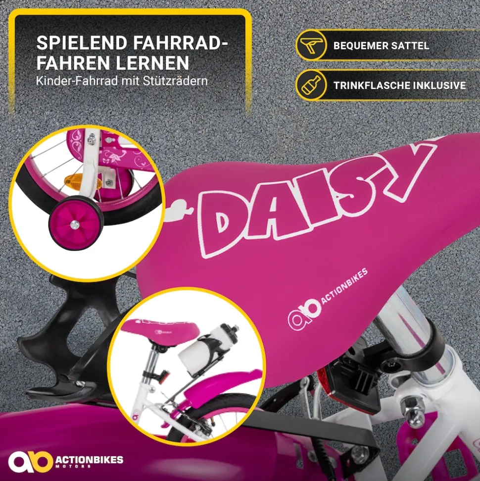 Actionbikes Kinderfahrrad Daisy 16 Zoll, pink, Stützräder, Korb, V-Brake-Bremsen, Antirutschgriffe (East)