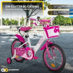 Actionbikes Kinderfahrrad Daisy 16 Zoll, pink, Stützräder, Korb, V-Brake-Bremsen, Antirutschgriffe (East)