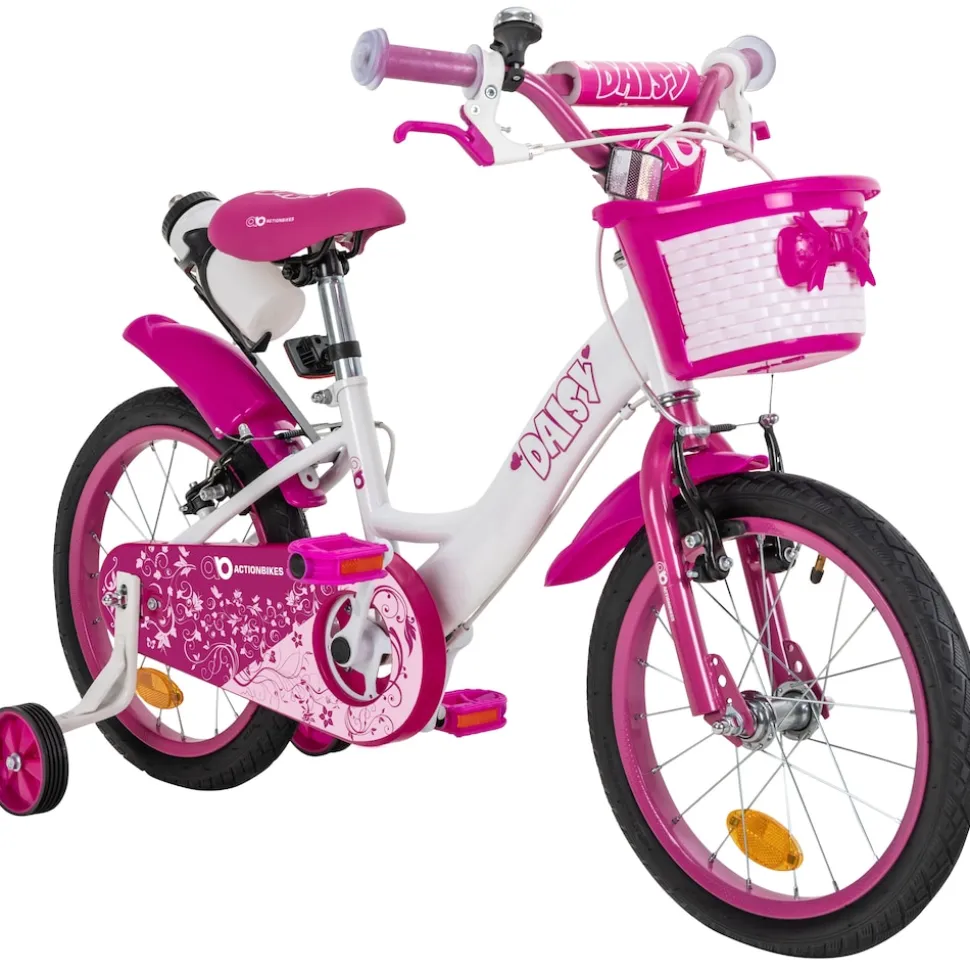 Actionbikes Kinderfahrrad Daisy 16 Zoll, pink, Stützräder, Korb, V-Brake-Bremsen, Antirutschgriffe (East)