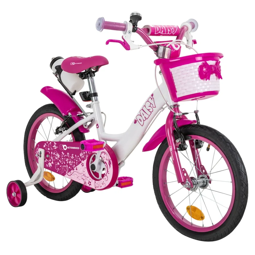 Actionbikes Kinderfahrrad Daisy 16 Zoll, pink, Stützräder, Korb, V-Brake-Bremsen, Antirutschgriffe (East)