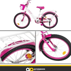 Actionbikes Kinderfahrrad Daisy 20 Zoll, pink, V-Brake-Bremsen, Antirutschgriffe, Kettenschutz, Korb (East)