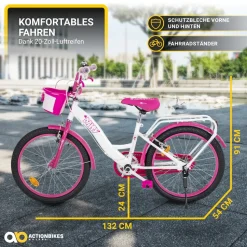Actionbikes Kinderfahrrad Daisy 20 Zoll, pink, V-Brake-Bremsen, Antirutschgriffe, Kettenschutz, Korb (East)