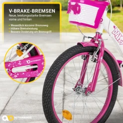 Actionbikes Kinderfahrrad Daisy 20 Zoll, pink, V-Brake-Bremsen, Antirutschgriffe, Kettenschutz, Korb (East)