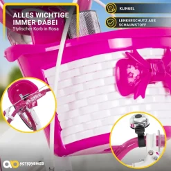 Actionbikes Kinderfahrrad Daisy 20 Zoll, pink, V-Brake-Bremsen, Antirutschgriffe, Kettenschutz, Korb (East)