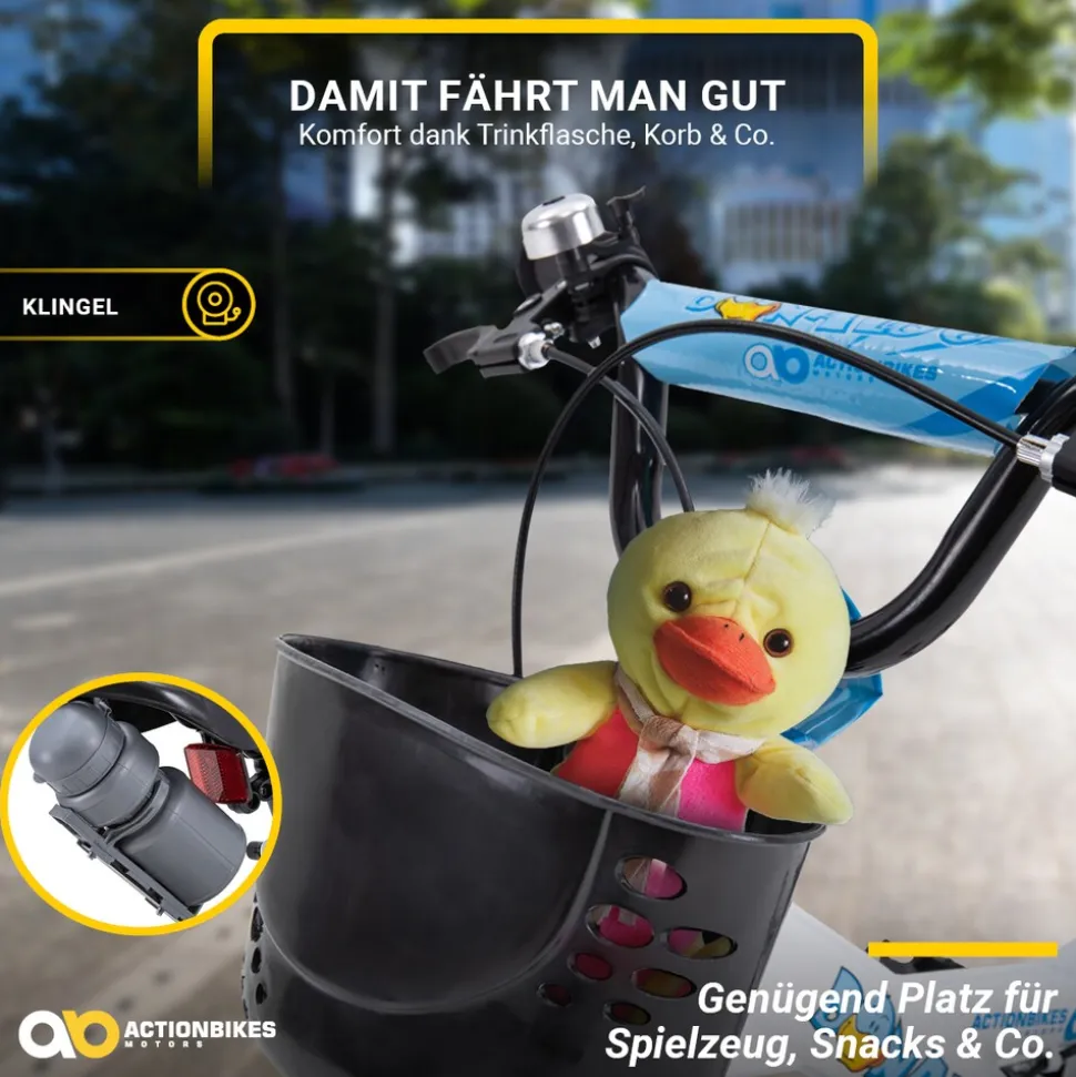 Actionbikes Kinderfahrrad Donaldo 16 Zoll, V-Brake-Bremsen, höhenverstellbar, Stützräder, Korb