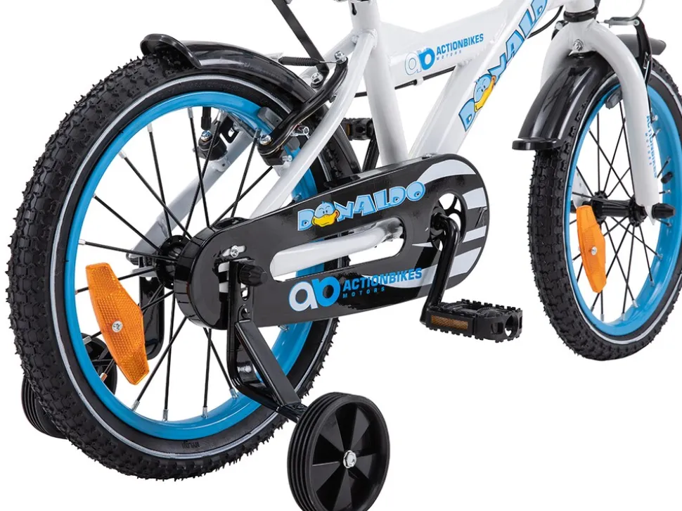 Actionbikes Kinderfahrrad Donaldo 16 Zoll, V-Brake-Bremsen, höhenverstellbar, Stützräder, Korb