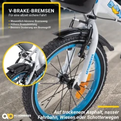 Actionbikes Kinderfahrrad Donaldo 16 Zoll, V-Brake-Bremsen, höhenverstellbar, Stützräder, Korb
