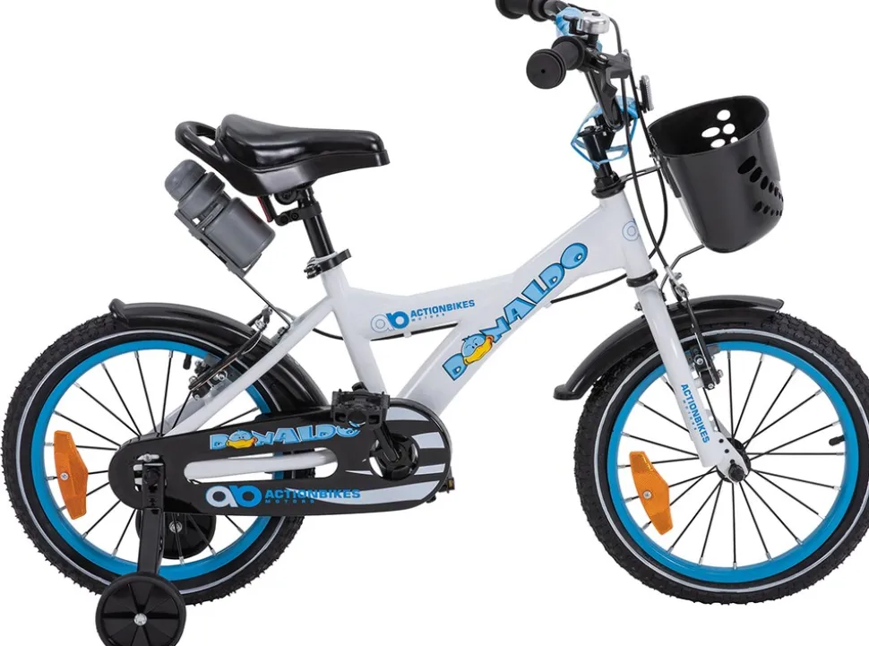 Actionbikes Kinderfahrrad Donaldo 16 Zoll, V-Brake-Bremsen, höhenverstellbar, Stützräder, Korb