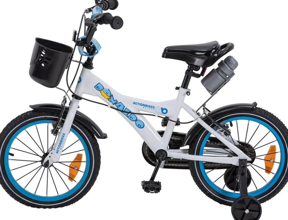 Actionbikes Kinderfahrrad Donaldo 16 Zoll, V-Brake-Bremsen, höhenverstellbar, Stützräder, Korb
