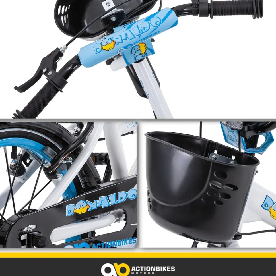 Actionbikes Kinderfahrrad Donaldo 16 Zoll, V-Brake-Bremsen, höhenverstellbar, Stützräder, Korb