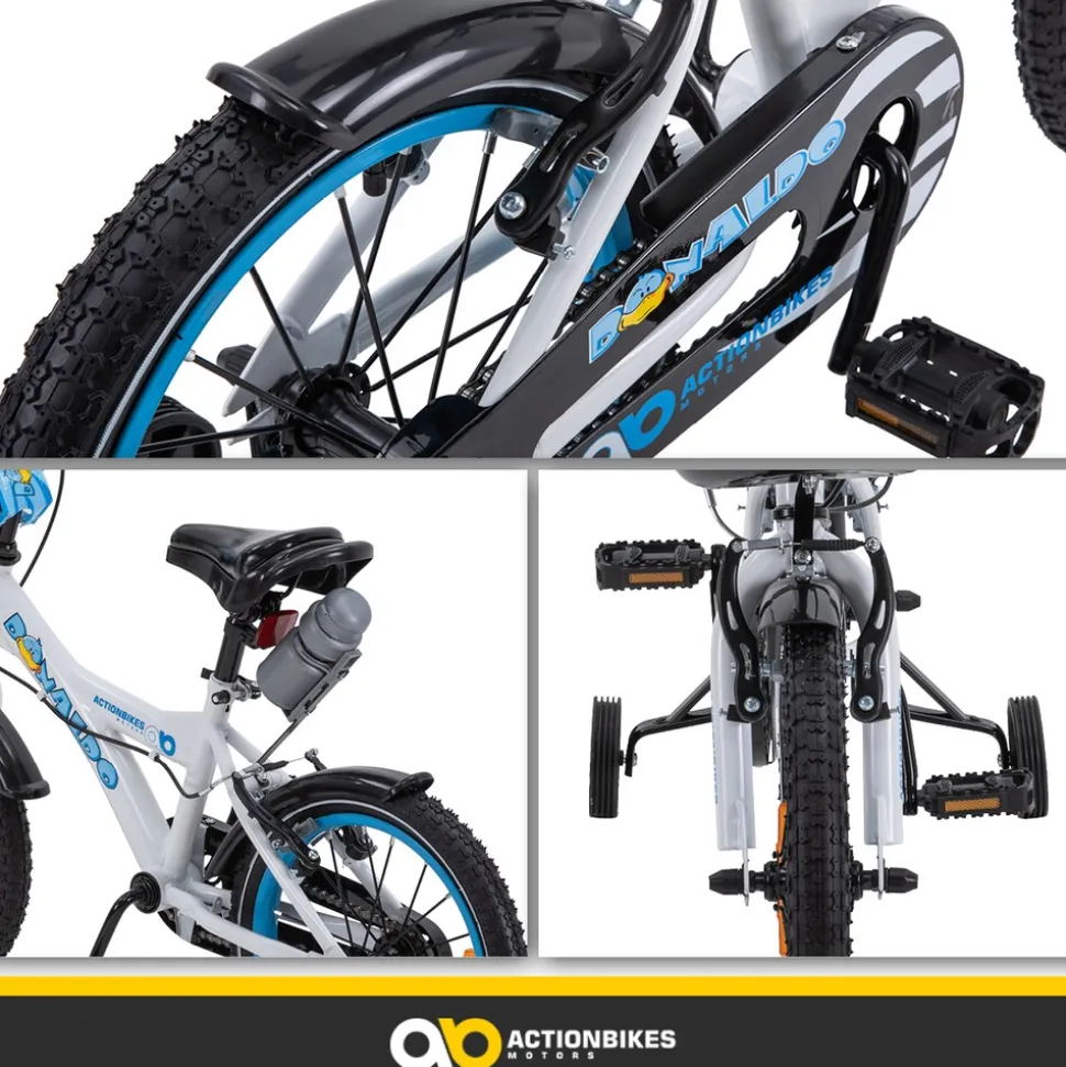Actionbikes Kinderfahrrad Donaldo 16 Zoll, V-Brake-Bremsen, höhenverstellbar, Stützräder, Korb