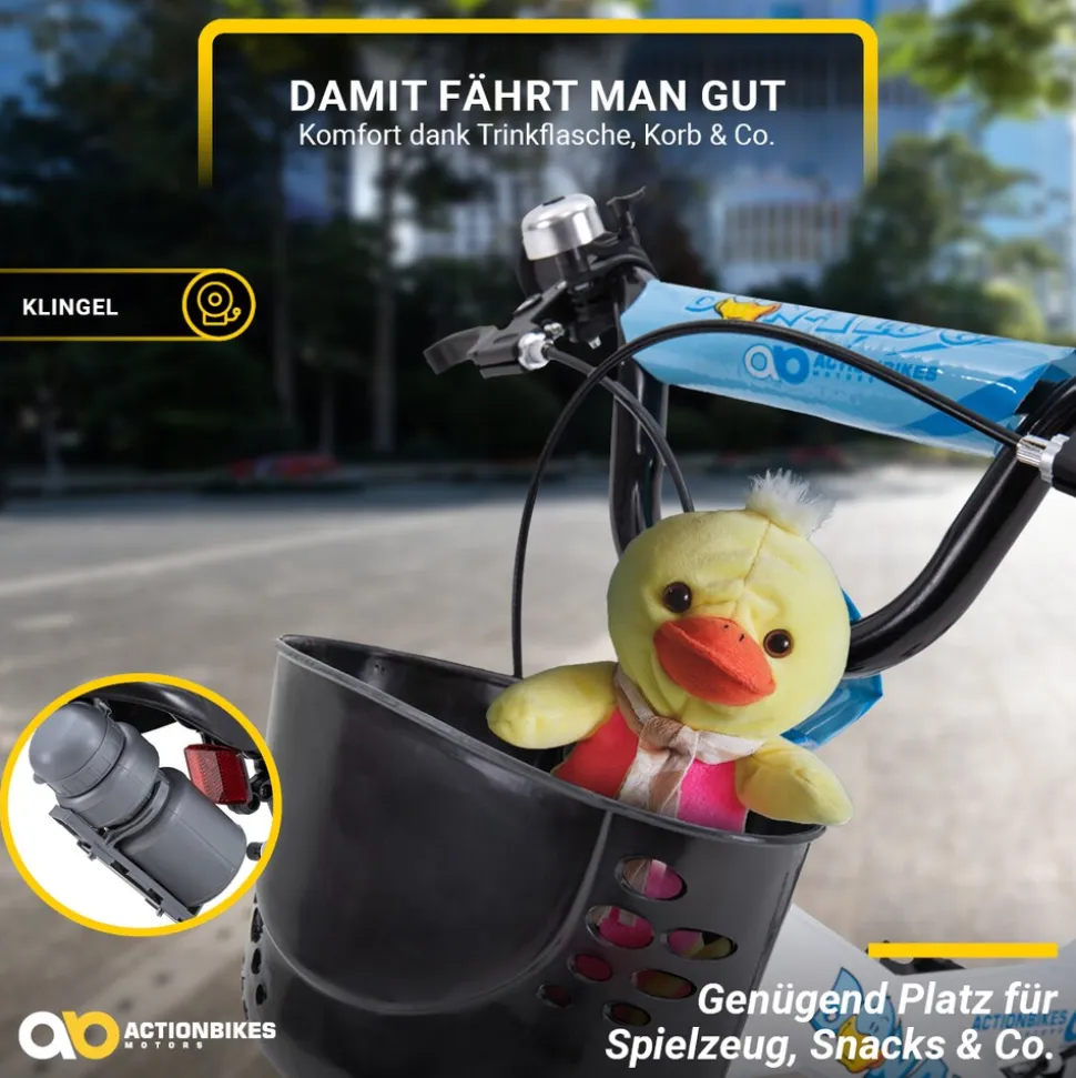 Actionbikes Kinderfahrrad Donaldo 12 Zoll, V-Brake-Bremsen, höhenverstellbar, Stützräder, Korb