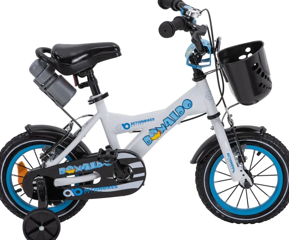 Actionbikes Kinderfahrrad Donaldo 12 Zoll, V-Brake-Bremsen, höhenverstellbar, Stützräder, Korb