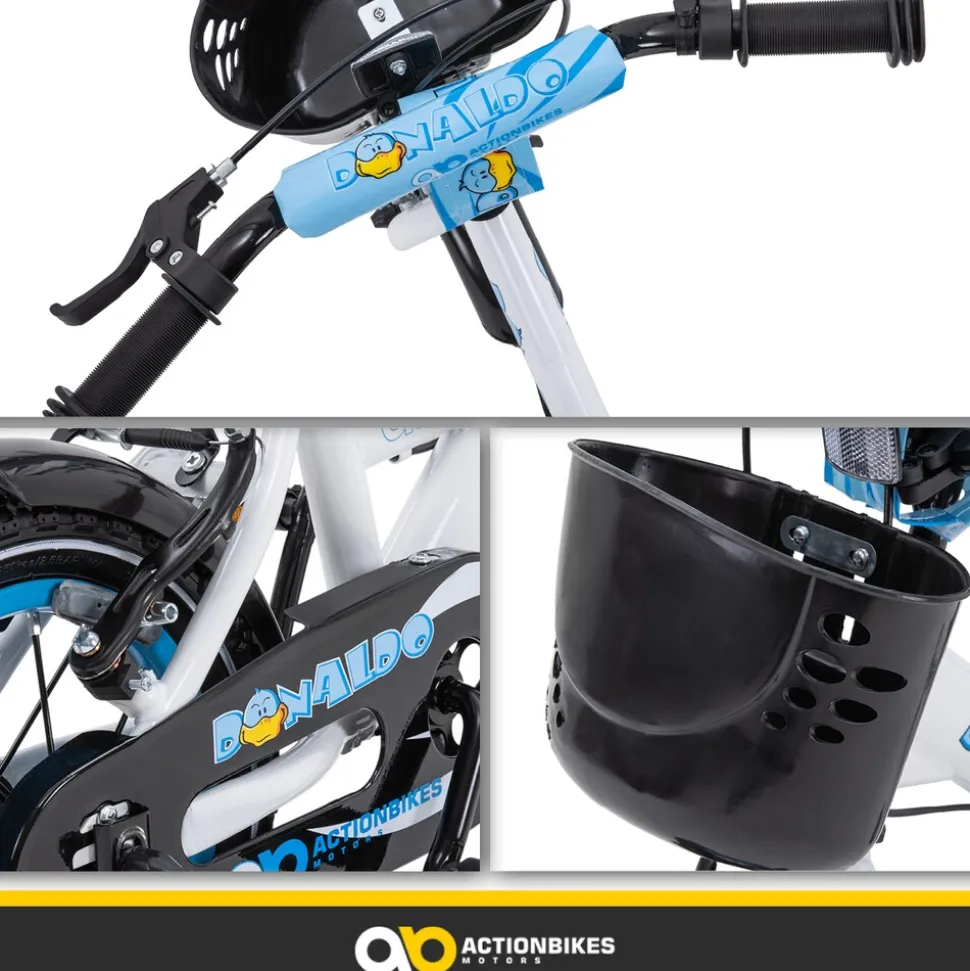 Actionbikes Kinderfahrrad Donaldo 12 Zoll, V-Brake-Bremsen, höhenverstellbar, Stützräder, Korb