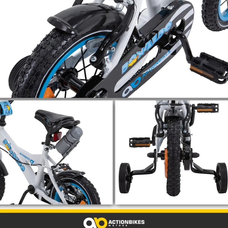 Actionbikes Kinderfahrrad Donaldo 12 Zoll, V-Brake-Bremsen, höhenverstellbar, Stützräder, Korb