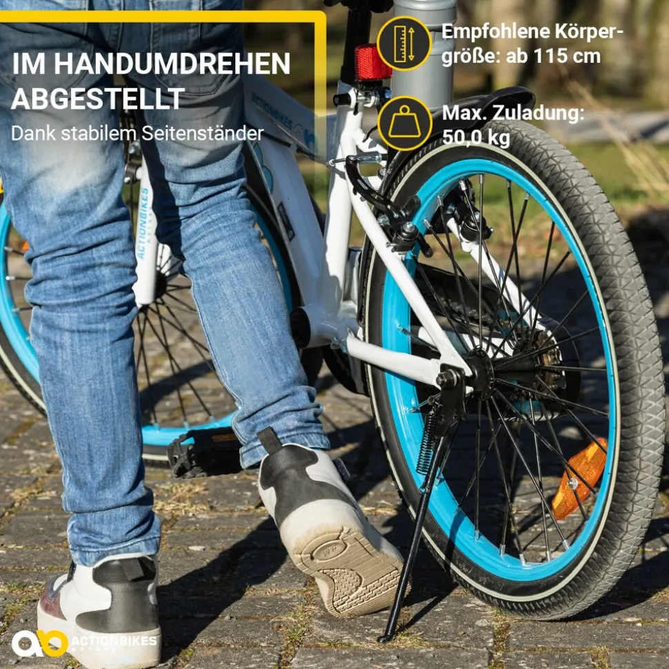 Actionbikes Kinderfahrrad Donaldo 20 Zoll, V-Brake-Bremsen, höhenverstellbar, Seitenständer, Korb