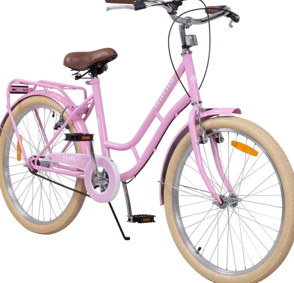 Actionbikes Kinderfahrrad Retrostar 24 Zoll, Rosa, Fahrradständer, Gepäckträger, Sattel gefedert (Rosa)