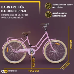 Actionbikes Kinderfahrrad Retrostar 24 Zoll, Rosa, Fahrradständer, Gepäckträger, Sattel gefedert (Rosa)