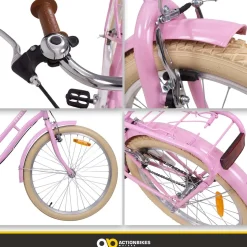 Actionbikes Kinderfahrrad Retrostar 24 Zoll, Rosa, Fahrradständer, Gepäckträger, Sattel gefedert (Rosa)