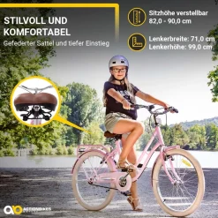 Actionbikes Kinderfahrrad Retrostar 24 Zoll, Rosa, Fahrradständer, Gepäckträger, Sattel gefedert (Rosa)