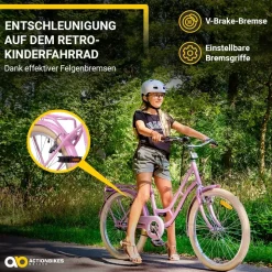 Actionbikes Kinderfahrrad Retrostar 24 Zoll, Rosa, Fahrradständer, Gepäckträger, Sattel gefedert (Rosa)