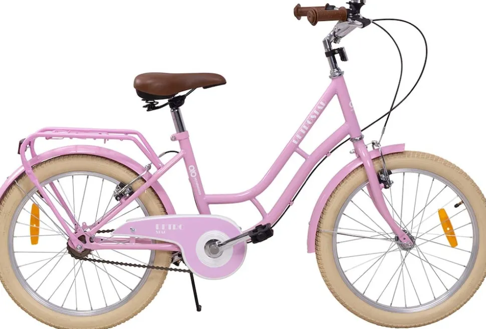 Actionbikes Kinderfahrrad Retrostar 20 Zoll, Rosa, Fahrradständer, Gepäckträger, Sattel gefedert (Rosa)