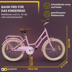 Actionbikes Kinderfahrrad Retrostar 20 Zoll, Rosa, Fahrradständer, Gepäckträger, Sattel gefedert (Rosa)