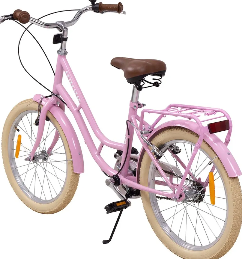 Actionbikes Kinderfahrrad Retrostar 20 Zoll, Rosa, Fahrradständer, Gepäckträger, Sattel gefedert (Rosa)