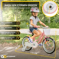 Actionbikes Kinderfahrrad Starlight 16 Zoll, Rosa, Stützräder, Fahrradkorb, Klingel, Kettenschutz (Classic)