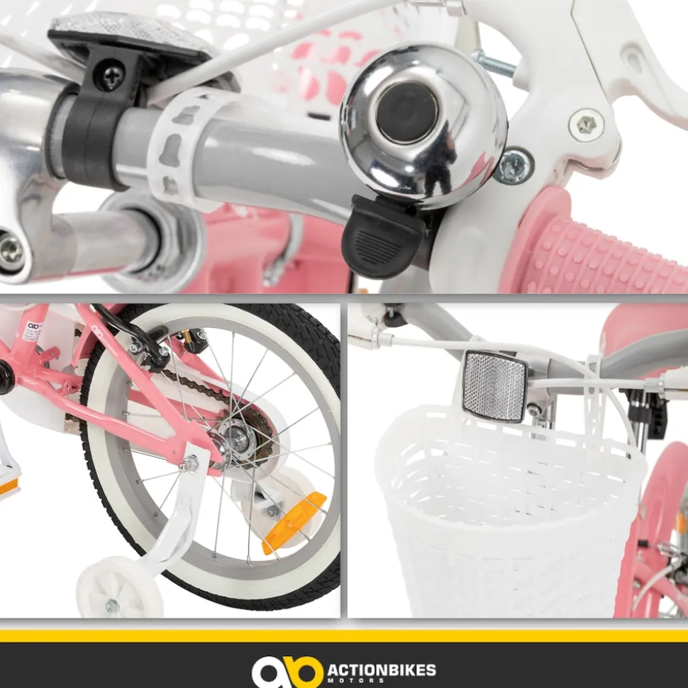 Actionbikes Kinderfahrrad Starlight 16 Zoll, Rosa, Stützräder, Fahrradkorb, Klingel, Kettenschutz (Classic)