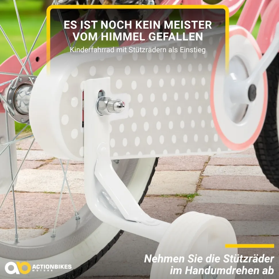 Actionbikes Kinderfahrrad Starlight 16 Zoll, Rosa, Stützräder, Fahrradkorb, Klingel, Kettenschutz (Classic)