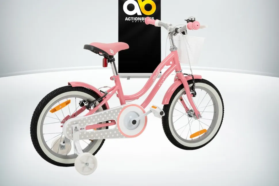 Actionbikes Kinderfahrrad Starlight 16 Zoll, Rosa, Stützräder, Fahrradkorb, Klingel, Kettenschutz (Classic)