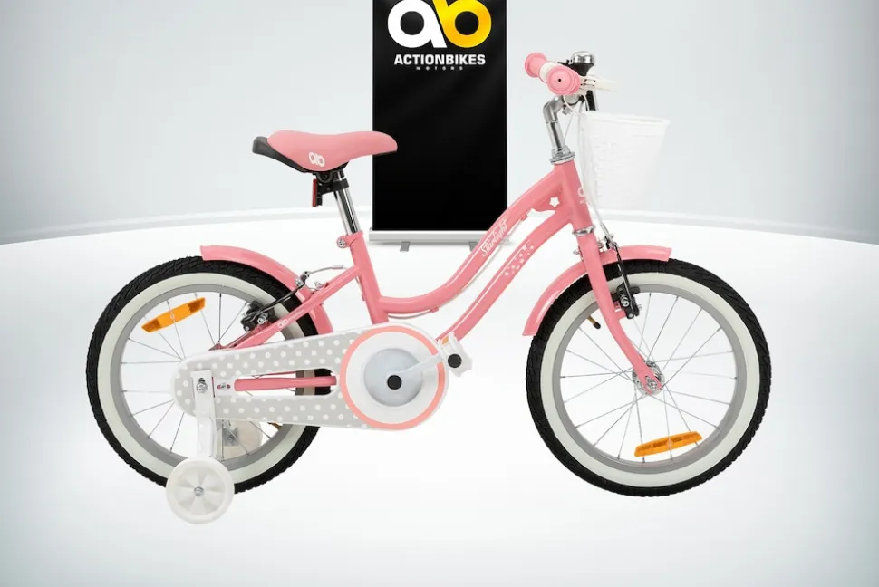 Actionbikes Kinderfahrrad Starlight 16 Zoll, Rosa, Stützräder, Fahrradkorb, Klingel, Kettenschutz (Classic)