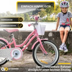 Actionbikes Kinderfahrrad Starlight 16 Zoll, Rosa, Stützräder, Fahrradkorb, Klingel, Kettenschutz (Classic)