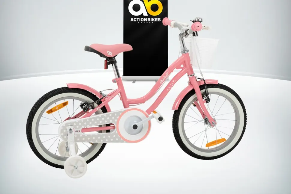 Actionbikes Kinderfahrrad Starlight 16 Zoll, Rosa, Stützräder, Fahrradkorb, Klingel, Kettenschutz (Classic)